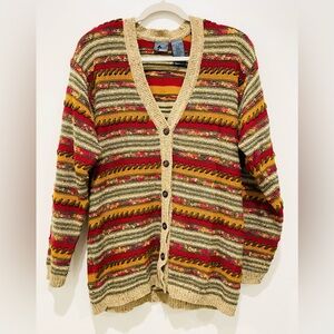 Vintage LizWear Women’s Chunky Cable Knit Colorful Oversized Hippie Sweater Sz S